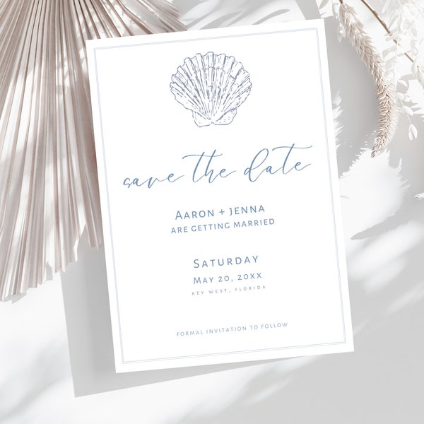 Coastal Themed Save the Date | Minimalist Beach Wedding | Editable Canva Template | Instant Download | Beach Sea Shell Themed Save the Date