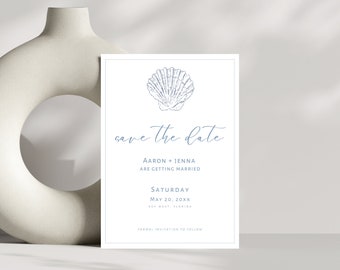 Coastal Themed Save the Date | Minimalist Beach Wedding | Editable Canva Template | Instant Download | Beach Sea Shell Themed Save the Date