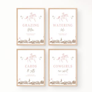 Pink Western Birthday Party Table Signs | Instant Download | Cowgirl Birthday Party Signs | Editable Canva Template | Western Theme Party