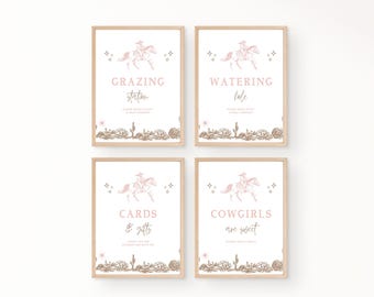 Pink Western Geburtstagsparty Tischschilder | Sofortdownload | Cowgirl Geburtstagsparty Schilder | Bearbeitbare Canva Vorlage | Western-Mottoparty