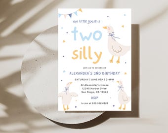 TWO Silly Goose Themed Birthday Invitation | Instant Download | Cute Our Silly Goose Boy 2nd Birthday Invitation | Editable Canva Template