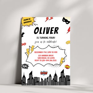 Modern Superhero Birthday Party Invitation | Instant Download | Boy Superhero Party Invite | Superhero Themed Birthday | Editable Template