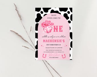 Mann, ich fühle mich wie ich bin! Einladung zur Geburtstag-Party | Sofortdownload | Disko-Cowgirl-Party | Space Cowgirl 1 Geburtstag | Bearbeitbare Vorlage