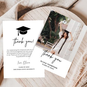 Abschluss-Foto-Dankeschön-Karte | Bearbeitbare Canva Vorlage | Printable Senior Graduierung Dankeschön-Karte | College Minimalist Abschlusskarte