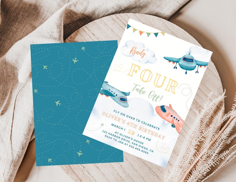 Take Flight Invite Editable Airplane Birthday Invitation | Modern Plane Invitation | Canva ...