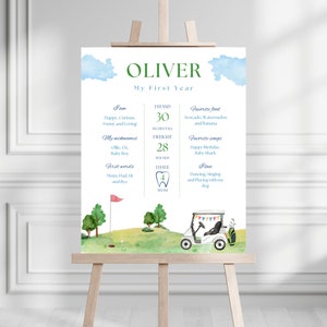 Modern Golf First Birthday Milestone Board | Instant Download | Hole in ONE Party Decor | Printable Party Sign | Golf Themed 1st Birthday