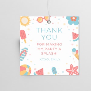 Bearbeitbare Sommer Pool Party Favor Tags | Digitaler Download | Pool Gastgeschenk Tags | Sommer Geburtstagsparty Dankeschön Tags | Canva Vorlage