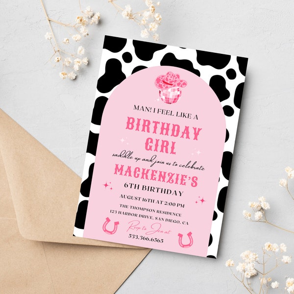 Man I Feel Like A Birthday Girl Party Invitation | Instant Download | Disco Cowgirl Party | Space Cowgirl Birthday | Editable Canva Template