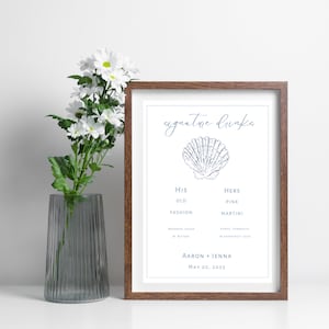 Coastal Themed Signature Drink Menu | Minimalist Beach Wedding | Printable Beach Themed Bar Sign | Instant Download | Editable Drink Menu