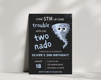 TWOnado Birthday Party Invitation | Instant Download | Storm Weather Party Invitation | Editable Canva Template | Boy 2nd Birthday Invite
