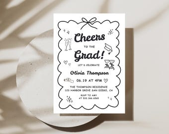 Invitación para la fiesta de graduación / Plantilla editable de Canva / Anuncio de graduación universitaria 2026 imprimible y dibujado a mano / Descarga instantánea