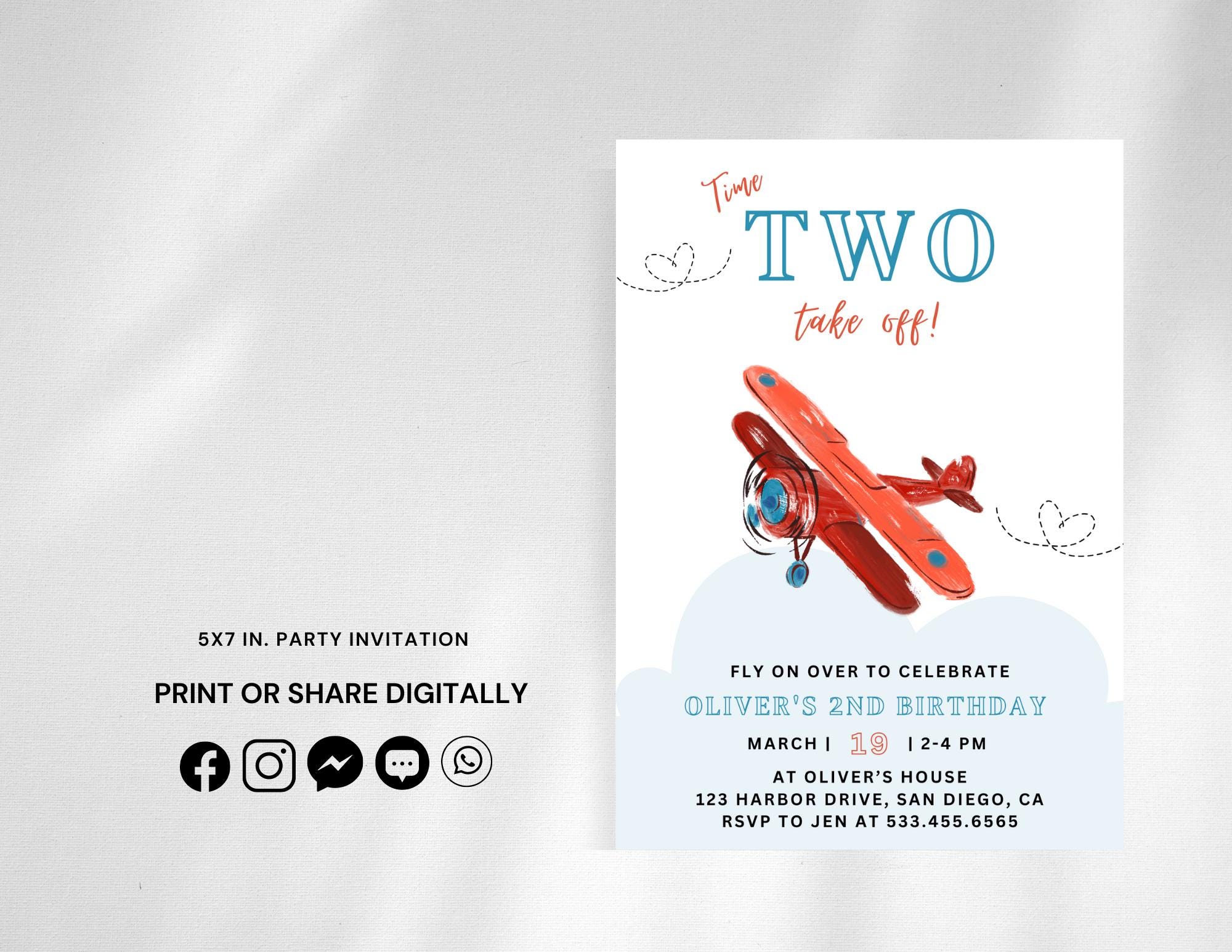 Take Flight Invite Editable Airplane Birthday Invitation | Modern Plane Invitation | Canva ...