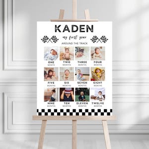 Tableau des jalons photo d'anniversaire de voiture de course | photo de fête sur le thème de la course automobile | Téléchargement instantané | Modèle de toile | Signe de statistiques de 1ère année modifiable