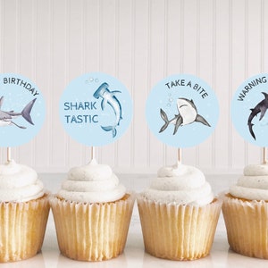 Shark Tastic Birthday Party Cupcake Toppers | Instant Download | Printable Shark Attack Party Favors | Shark Themed Party Cake Toppers