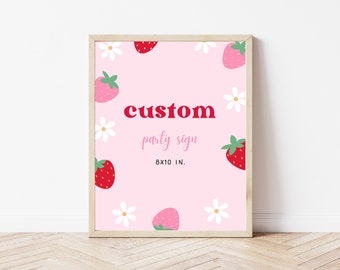 Berry Sweet Birthday Party Custom Sign | Girl 1st Birthday Decor | Instant Download | Editable Canva Template | Strawberry Daisy Party Sign