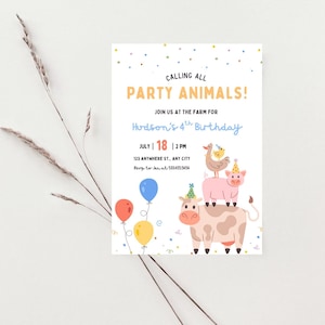 Invitation fête des fêtards de Zazzle.be Liste d&#39;envies Vous avez des idées ? Téléchargement instantané | Anniversaire sur le thème de la ferme | Modèle de toile modifiable | Faire la fête pour tous les âges