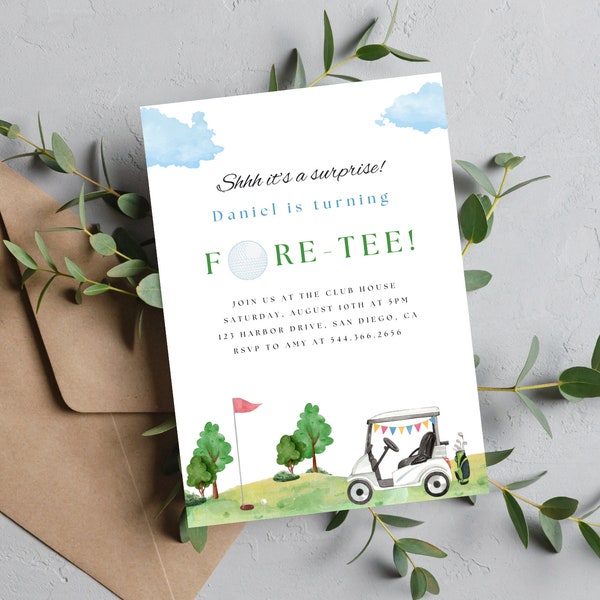Golf FORE-TEE Birthday Party Invitation | Instant Download | Golf Surprise 40th Birthday Invitation | Print or Text | Golf Themed Birthday
