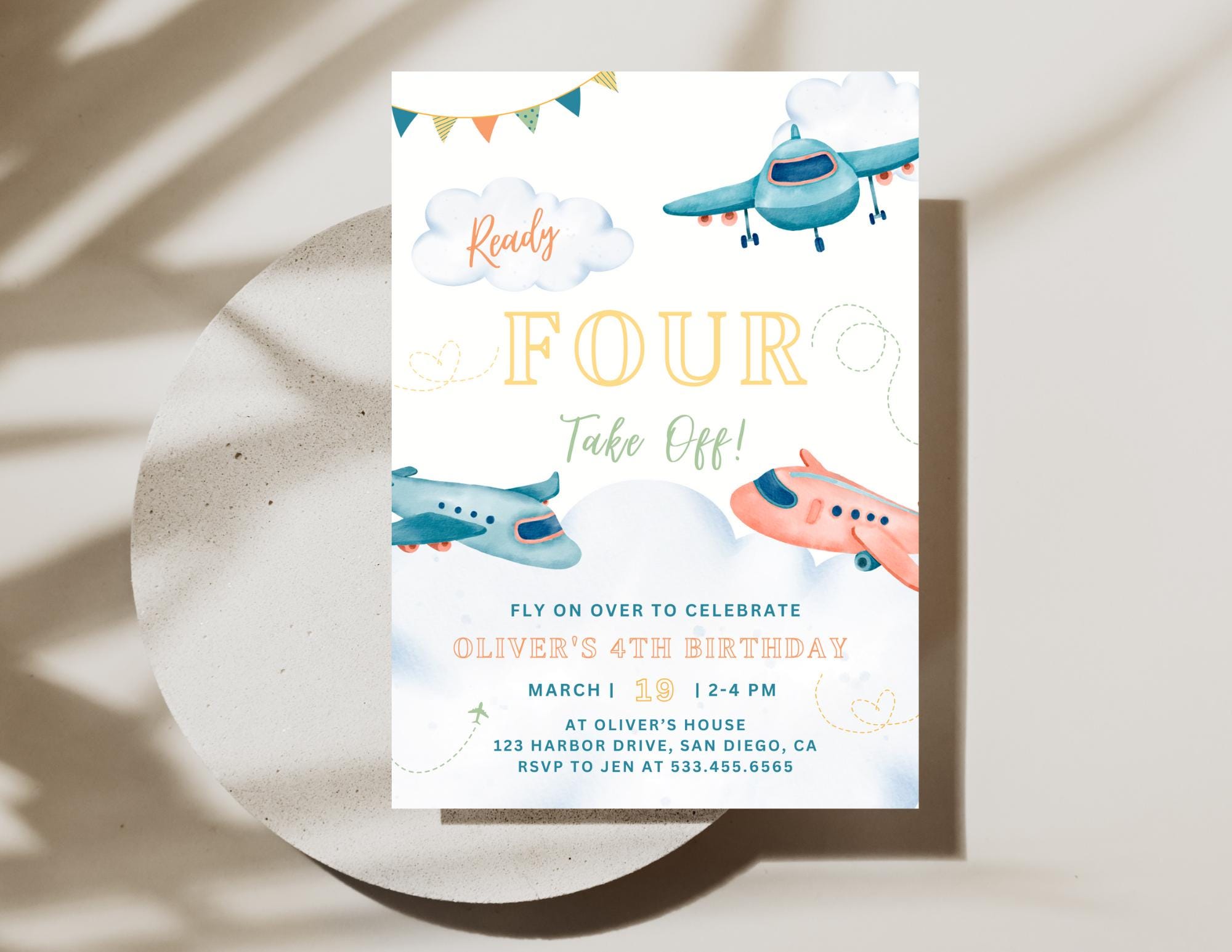 Take Flight Invite Editable Airplane Birthday Invitation | Modern Plane Invitation | Canva ...