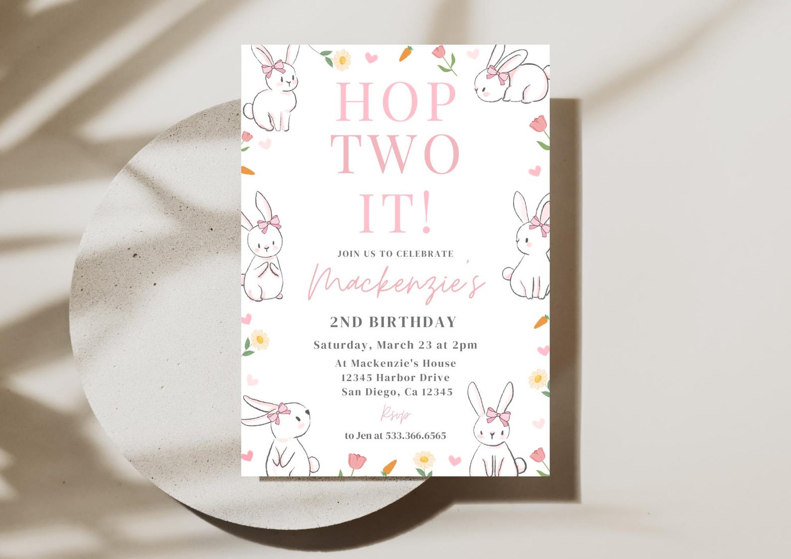 Hop Two Hop Two It Bunny Birthday Invitation | Girl 2nd Birthday | Instant ...