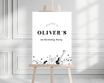 ONE Rocks Welcome Party Sign | Instant Download | Printable Rock Music Party Decor | Editable Canva Template | Rock N Roll Themed Party