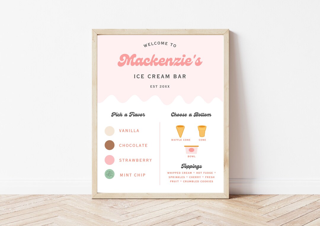 Ice Cream Bar Menu Party Sign Instant Download Summer Birthday Party ...