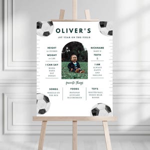 Soccer Birthday Party Milestone Sign | Modern Soccer Ball Party 1st year Stat Sign | Instant Download | Editable Canva Template | Printable