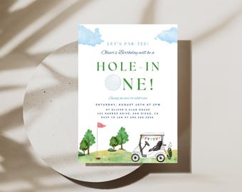 Hole in ONE First Birthday Party Invitation | Instant Download | Modern Golf Invite | Golf Par-Tee 1st Birthday | Editable Canva Template