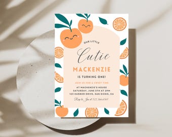 Our Little Cutie Orange Birthday Party Invitation | Instant Download | Citrus Orange Girl 1st Birthday Invite | Editable Canva Template