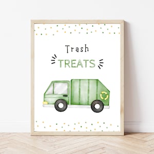 Garbage Truck Trash Treats Party Sign | Instant Download | Printable Garbage Truck Party Sign | Crash Bang Boom Party | Birthday Party Decor