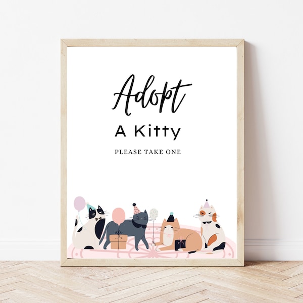 Editable Adopt A Kitty Party Sign | Digital Download | Printable Adopt a Cat Sign | Cat Themed Party Decor | Canva Template | Lets Pawty