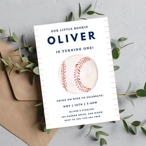 Bearbeitbare Baseball Party-Einladung | Kleiner Rookie zum 1.Geburtstag | Moderne Baseball-Einladung mit All-Star-Design | Canva Vorlage | Digitaler Download