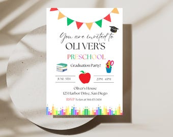 Graduierung Party Einladung | Bearbeitbare Canva Vorlage | Vorschule, Kindergarten Abschlussfeier Einladung | Sofortdownload | 2026 Abg
