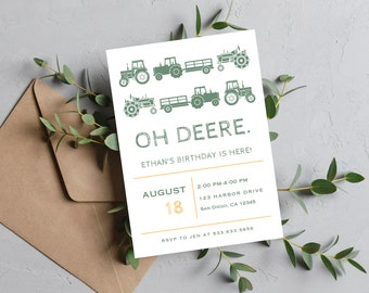 Oh DEERE Tractor Birthday Party Invitation | Instant Download | Printable Invitation |  Modern Tractor Party Invite | Farm Themed Birthday