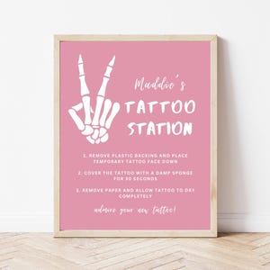 Bad TWO The Bone 2nd Birthday Party Tattoo Station Sign | Instant Download | Skeleton Peace Hand Tattoo Sign | Editable Canva Template