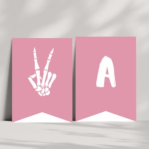 Bad TWO The Bone 2nd Birthday Party Banner | Instant Download | Skeleton Peace Hand Party Banner | Editable Template | Girl Birthday Sign