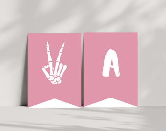 Bad TWO The Bone 2nd Birthday Party Banner | Instant Download | Skeleton Peace Hand Party Banner | Editable Template | Girl Birthday Sign
