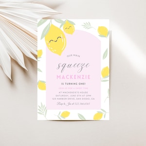 Editable Lemon Birthday Invitation | Our Main Squeeze Birthday Invitation | Instant Download | Lemonade Girl 1st Birthday | Canva Template
