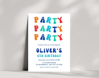 Colorful Boy Birthday Party Invitation | Digital Download | Kids Any Age Birthday Evite | Let's Party Invitation | Editable Canva Template