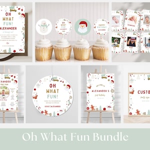Oh What Fun Birthday Party Bundle | Digital Download | Festive Red Christmas Boy 1st Birthday Party Bundle Pack | Editable Canva Template