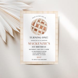 Cutie Pie First Birthday Party Invitation | Instant Download | Sweetie Pie 1st Birthday | Editable Canva Template | Fall Pie Theme Birthday