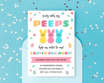 Party with My Peeps Invitation | Easter Egg Hunt Party Invite | Editable Canva Template | Easter Egg Hunt Party | Instant Download