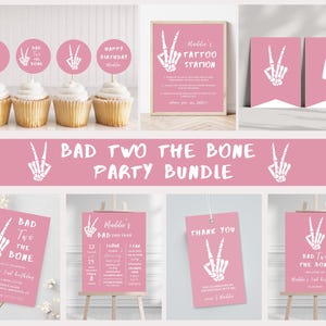 Bad TWO The Bone Birthday Party Bundle | Instant Download | Skeleton Peace Hand Party Bundle Pack | Editable Template | Girl 2nd Birthday