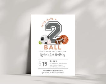 Let's Have a Ball Birthday Invitation | All Star Boy 2nd Birthday Party | Instant Download | Sports Themed Party | Editable Canva Template