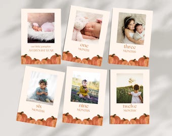 Fotobanner pompoen eerste verjaardag | Digitale download | Verjaardagsthema herfst | Onze kleine pompoen feestdecoratie | Bewerkbare canvassjabloon
