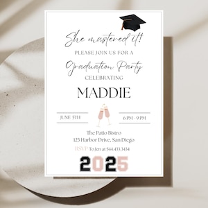 She Mastered It Graduation Party Invitation | Editable Template | Printable School Graduation Invite | Instant Download | Class of 2025