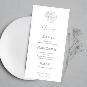 Menú de temática costera / Boda minimalista de playa / Menú de brunch imprimible / Descarga instantánea / Menú de cena de boda / Plantilla editable