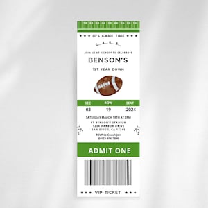 Football Birthday Ticket Invitation | Any Age Football Theme Party | Canva Template | First Year Down, Game On Invite | Boy Birthday Invite
