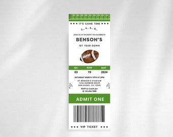Football Birthday Ticket Invitation | Any Age Football Themed Party | Canva Template | First Year Down, Game On Invite | Boy Birthday