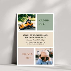 Joint Birthday Party Photo Invitation | Double Birthday Party with Pictures | Editable Canva Template | Sibling Birthday | Instant Download
