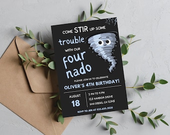 FOURnado Birthday Party Invitation | Instant Download | Storm Weather Party Invitation | Editable Canva Template | Fourth Birthday Invite